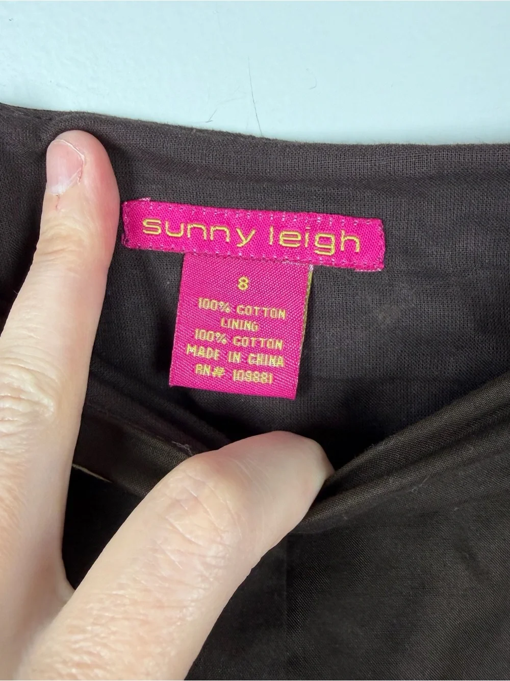 Sunny Leigh Y2K Brown Tan Floral Ribbon Appliqué Midi Skirt Fairy 100% Cotton 8